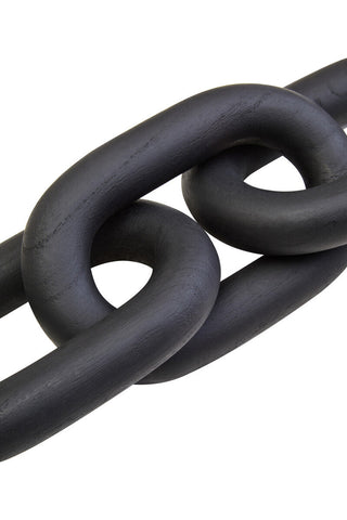 Black wood cato link chain decor featuring thick black metal link chain with sturdy interlocking links