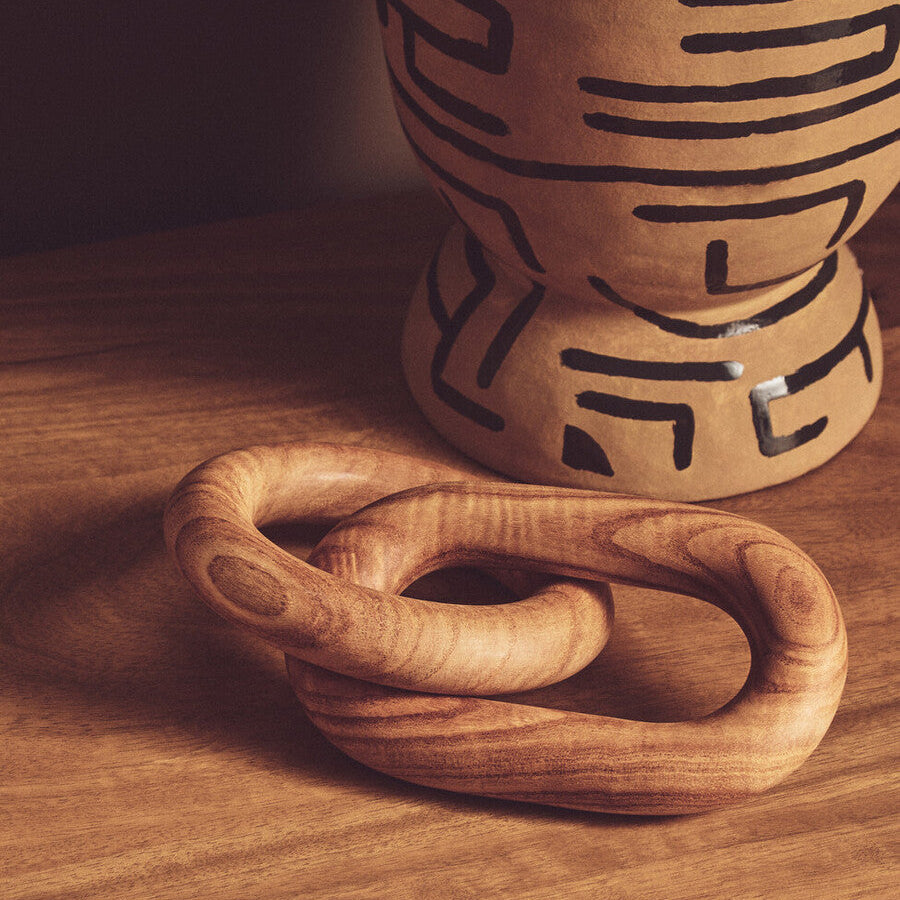 Hand carved cato natural wood ring with smooth finish and visible wood grain from link chain decor collection