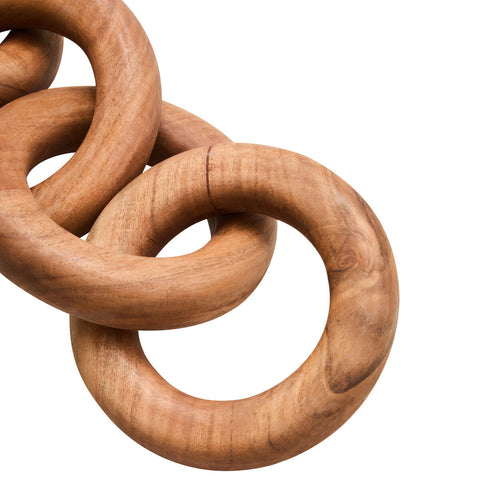Handcrafted cato natural wooden 5 link chain decor with warm finish and visible grain natural wooden link chain decor