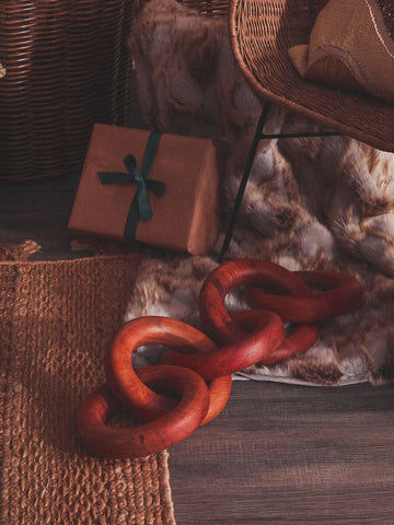 Cato natural wooden 5 link chain decor with rich reddish-brown smooth rounded links for link chain decor use