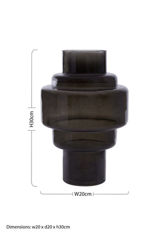 Cayden small black smoked glass vase with a sleek tiered design and smooth rounded edges in dark gray