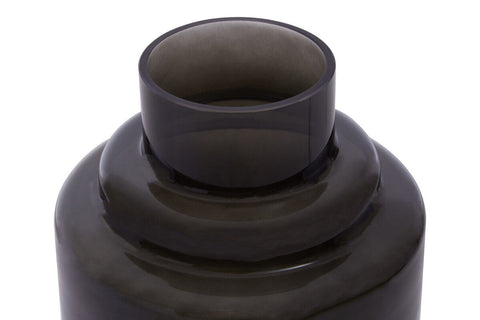 Dark gray small black smoked glass vase with smooth rounded neck and subtle concentric ridges cayden small model