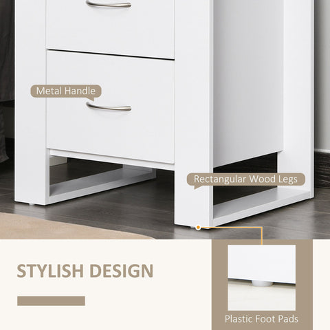HOMCOM Bedside Table Set of 2 with 2 Drawers, Nightstands with Handles and Elevated Base, Side Tables for Bedroom, Living Room, White