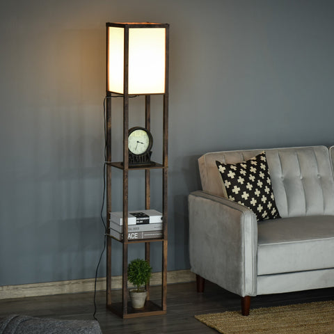 HOMCOM 3-Tier Floor Lamp, Floor Light with Storage Shelf, Reading Standing Lamp with Acrylic Shade for Living Room, Bedroom, Kitchen, Dining Room, Office, Dorm, 160cm, Brown