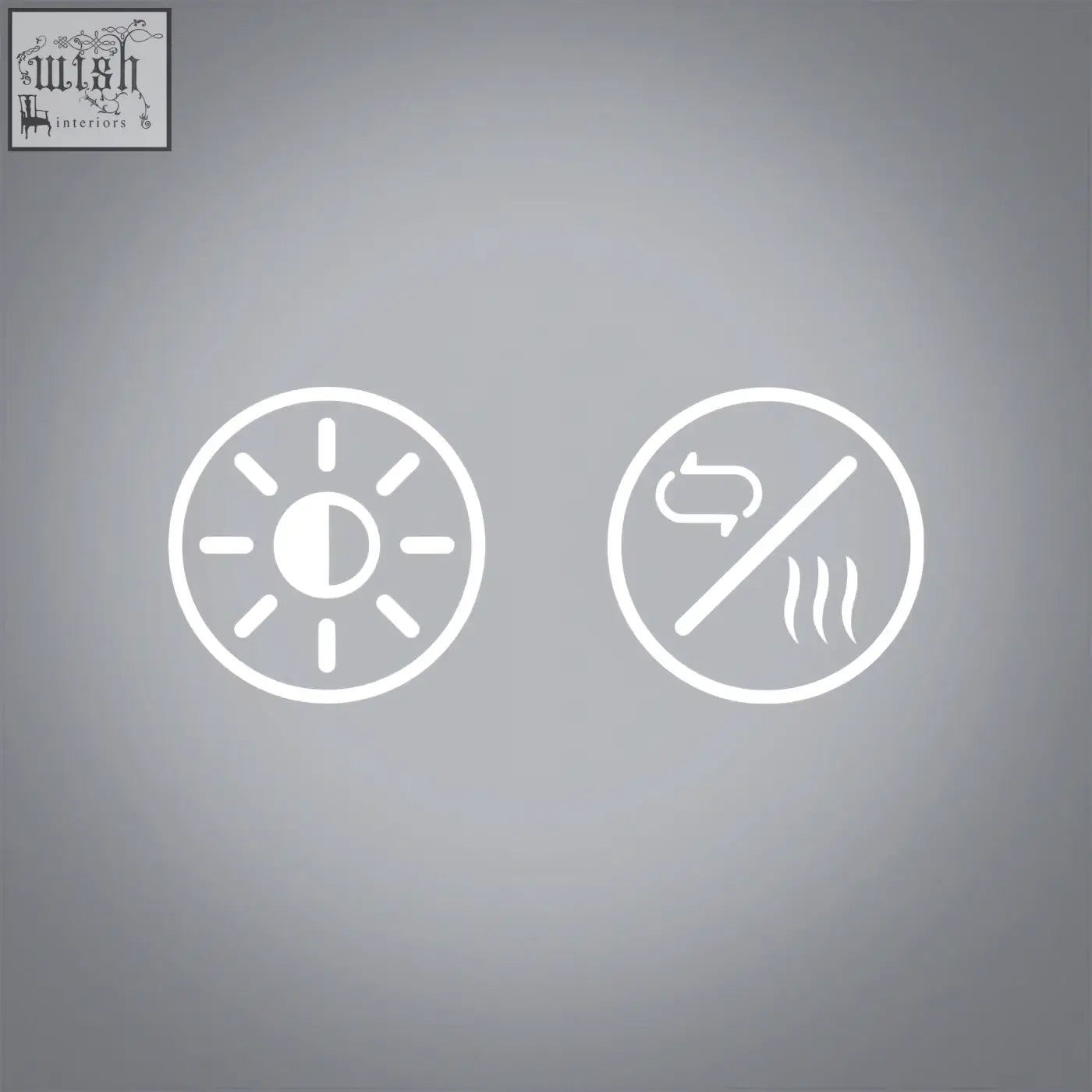 White sun and heat icons on gray background highlighting cct v defog mirrors 60208 key defog feature
