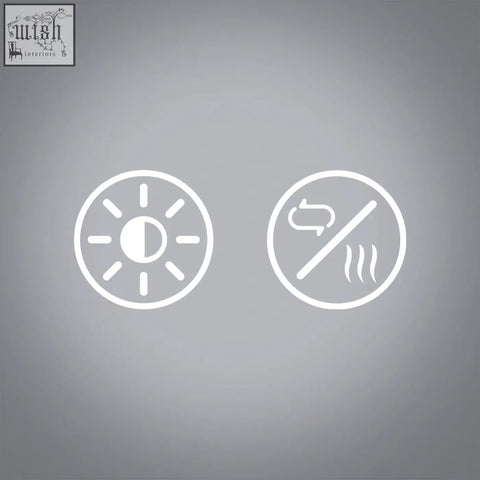 White sun and heat icons on gray background highlighting cct v defog mirrors 60208 key defog feature