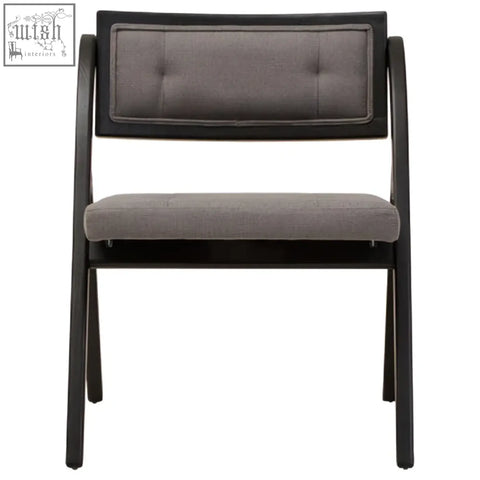 Modern black-framed cebu grey folding chair with tufted elm wood seat and backrest upholstery
