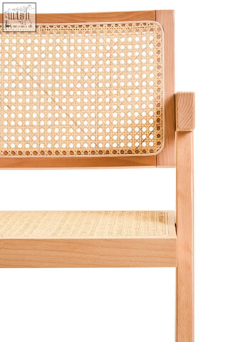 Light wood framed cebu natural cane dining chair with woven cane back and seat for stylish seating