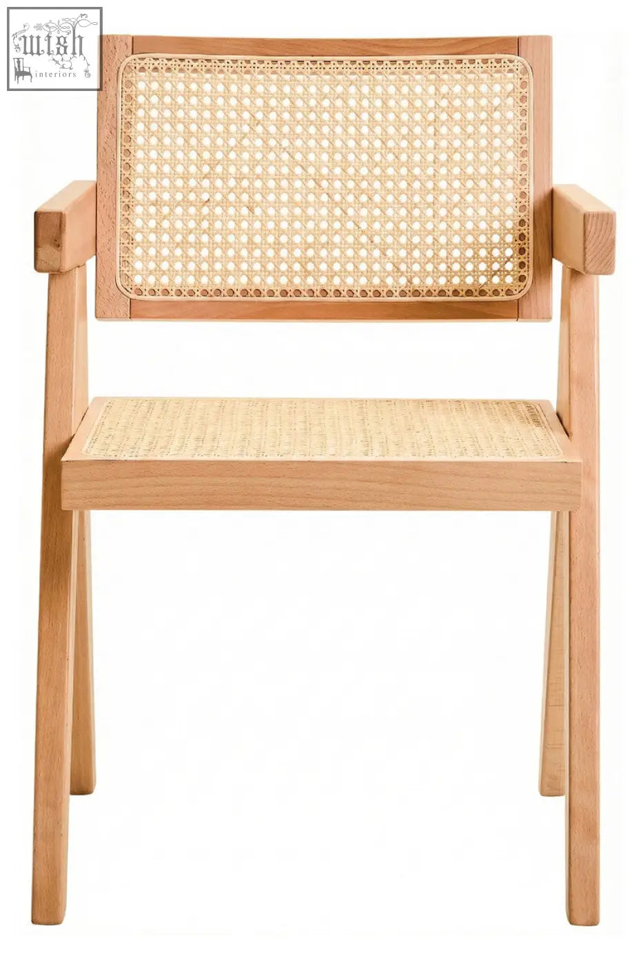 Light wood framed cebu natural cane dining chair with woven cane back and seat for stylish seating