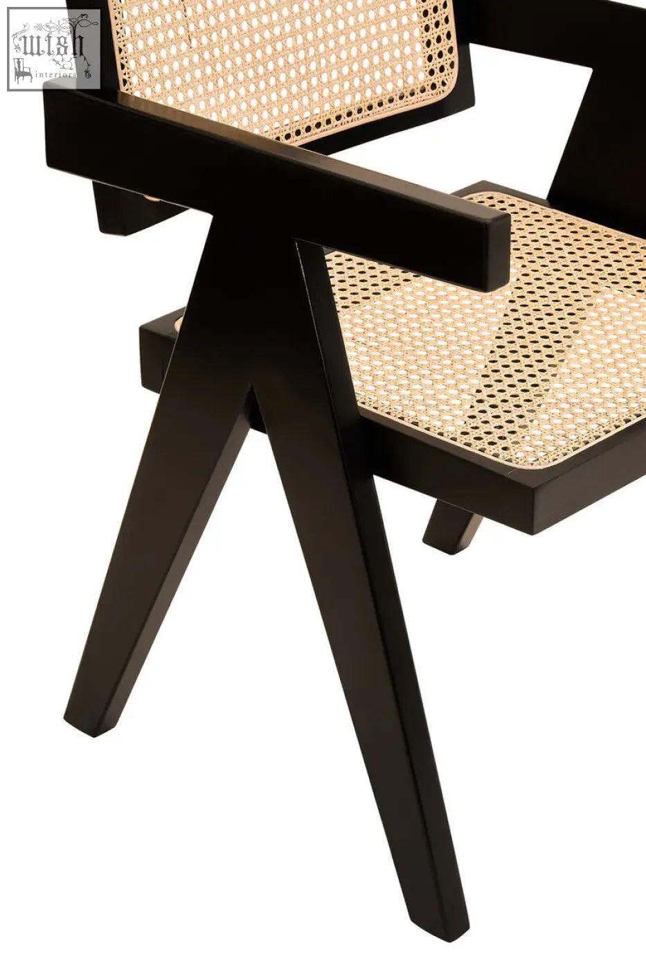 Black lacquered wood dining chair with natural cane weave back and seat from cebu natural cane collection