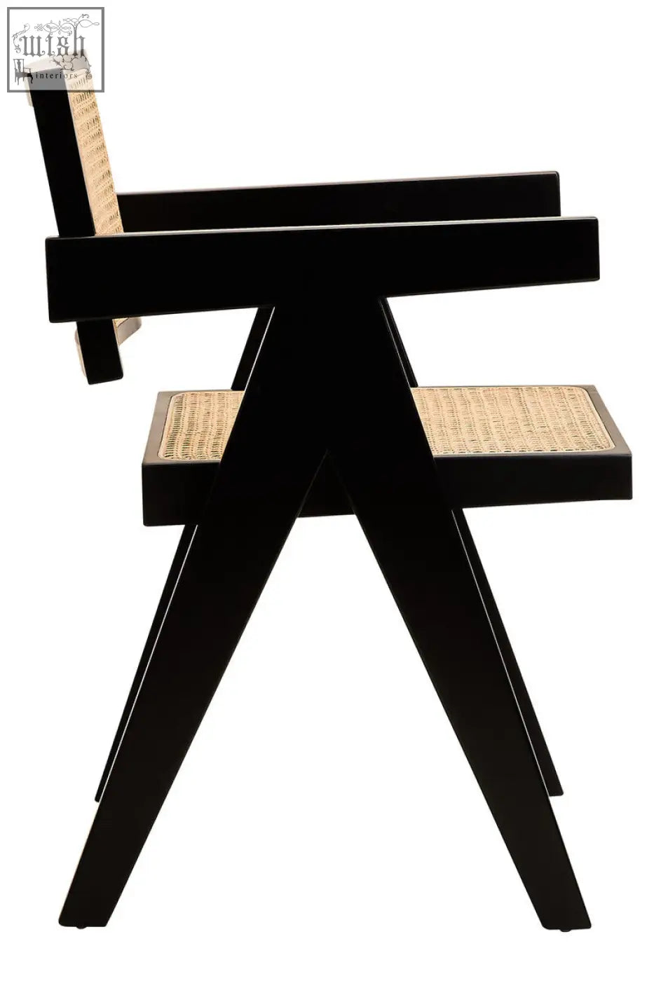Black lacquered cebu natural cane dining chair with woven cane seat and backrest in modernist design