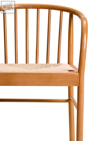 Light brown cebu natural dining chair with woven beige natural rope seat and beech wood frame