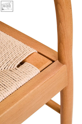 Light-colored cebu natural dining chair with beech wood frame and woven natural rope seat for stylish seating