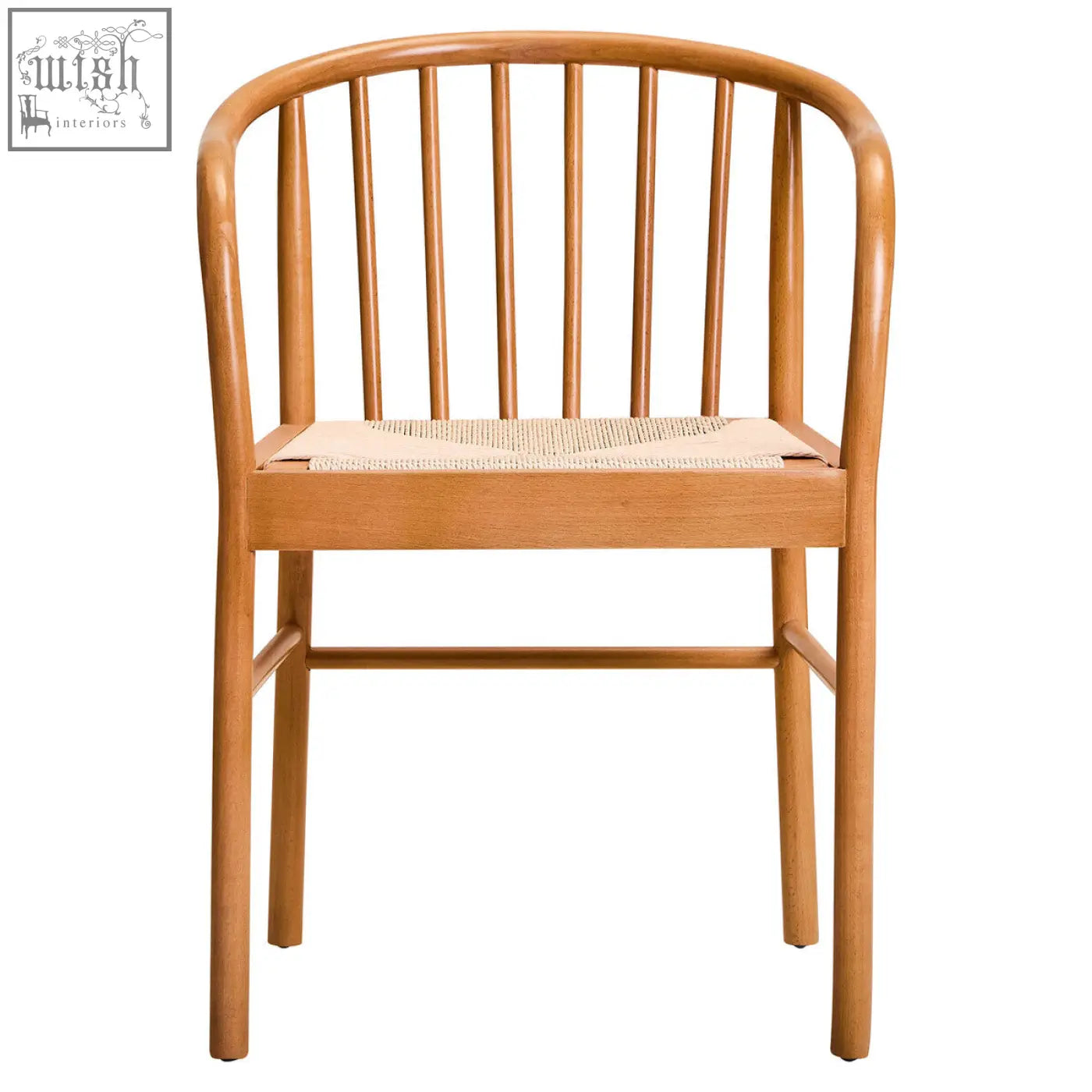 Light wood cebu natural dining chair with curved backrest and woven cane seat made of beech wood