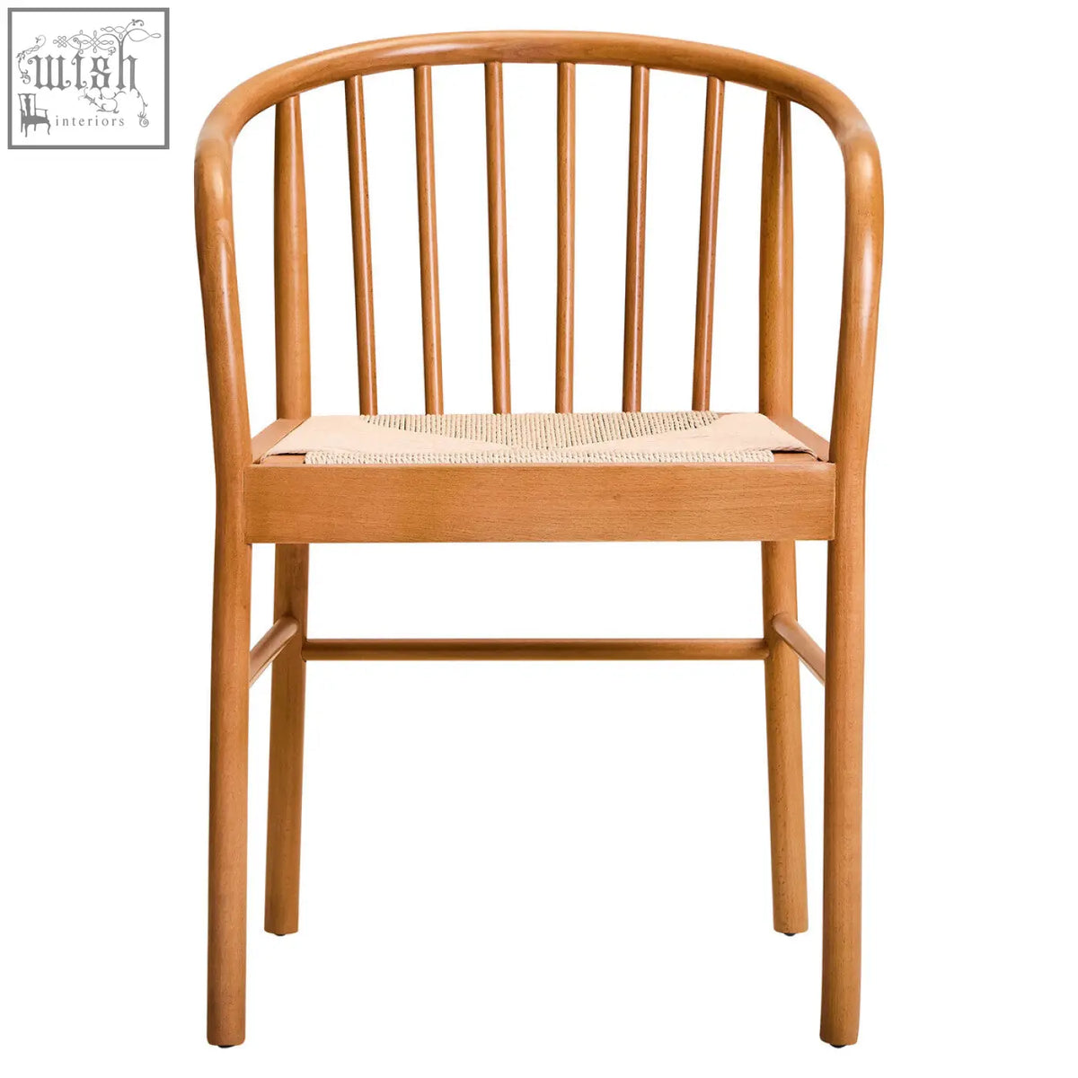 Light wood cebu natural dining chair with curved backrest and woven cane seat made of beech wood