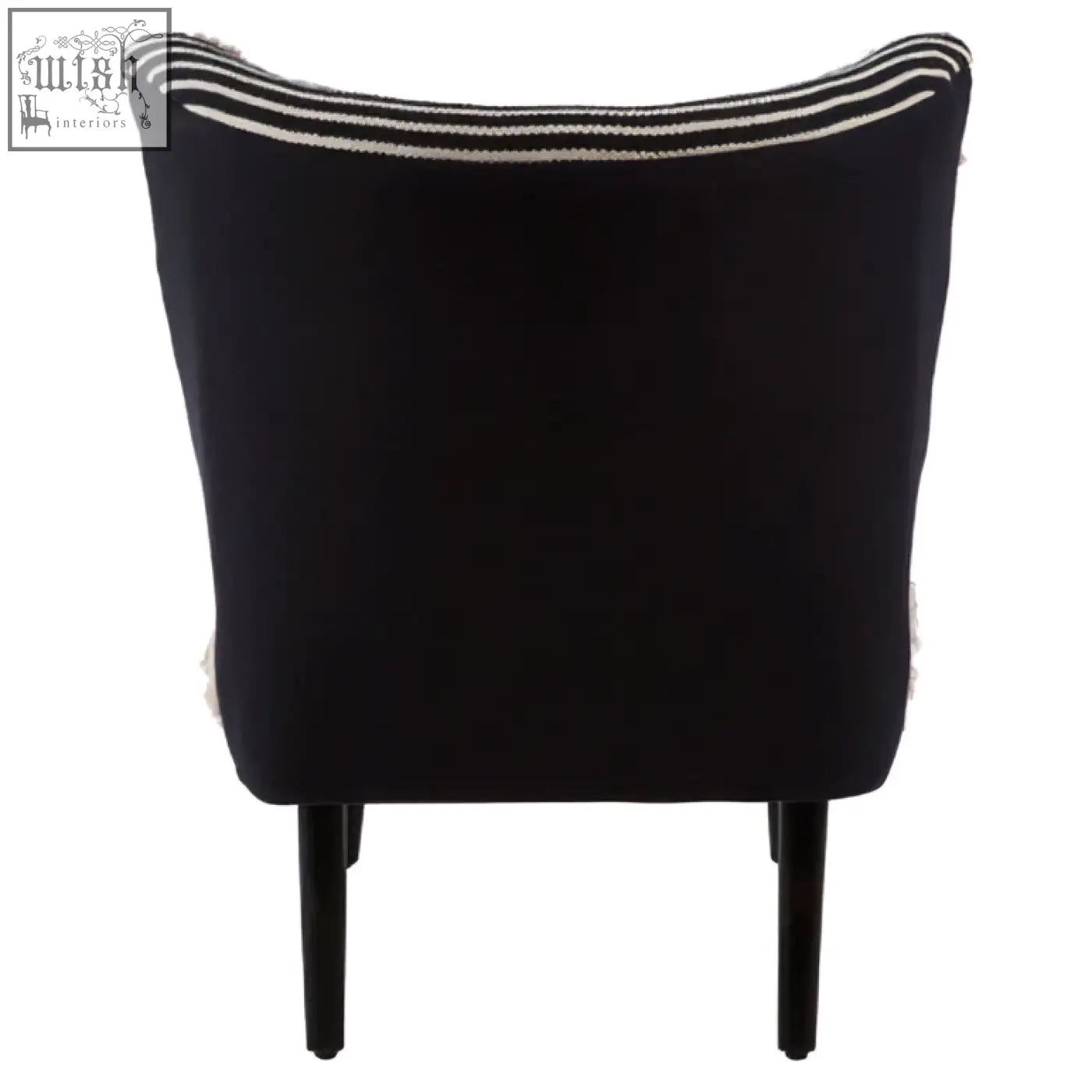 Black upholstered cefena black moroccan chair with curved backrest and three horizontal white stripes