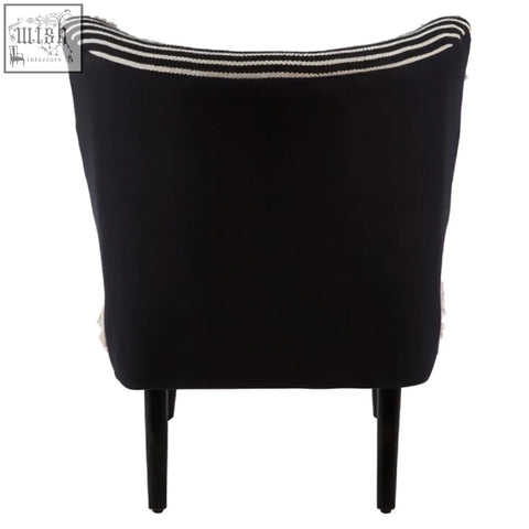 Black upholstered cefena black moroccan chair with curved backrest and three horizontal white stripes