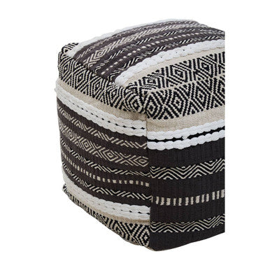 Cefena grey and white pouffe with black and white geometric woven pattern and textured stripes for stylish seating