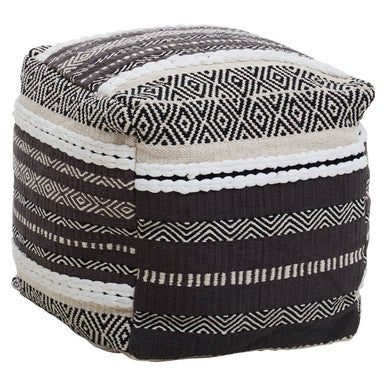 Black and white woven pouf with geometric patterns in cefena grey and white pouffe perfect for stylish seating