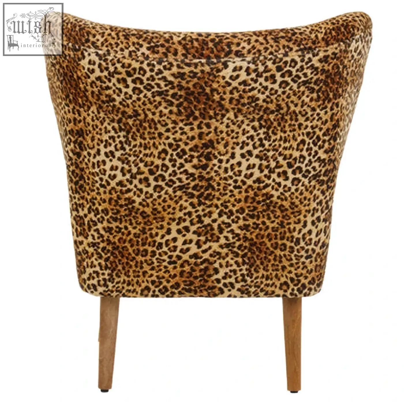 Cefena leopard print velvet armchair with wooden legs in bold leopard print perfect for living room seating