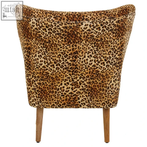 Cefena leopard print velvet armchair with wooden legs in bold leopard print perfect for living room seating