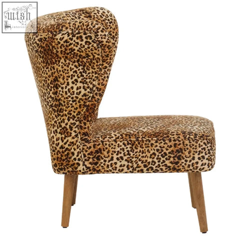 Cefen leopard print velvet chair featuring a cozy leopard print velvet fabric with wooden legs for stylish seating