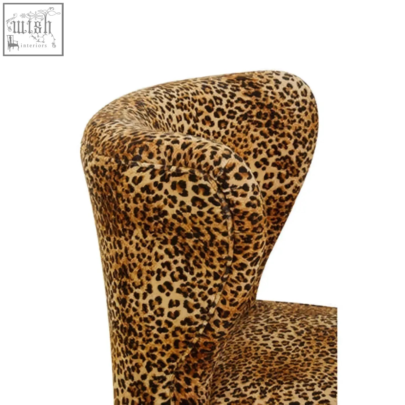 Cefen leopard print velvet chair with curved backrest and seat in tan and black soft print velvet fabric