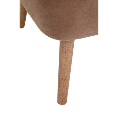 Tan suede cefena mink velvet chair with light wood legs and natural linen accents for cozy seating