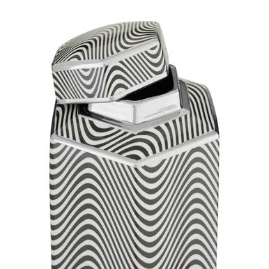 A sleek rectangular ceramic large trinket box with matching lid in bold black and white wavy stripes called celeste large trinket box