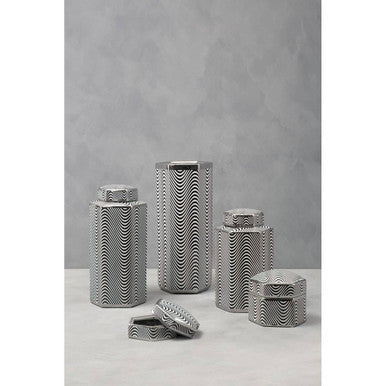Gray celeste small ceramic jar with fitted lid and textured wavy pattern perfect as a small ceramic jar