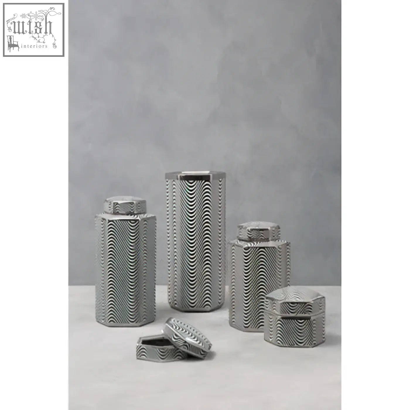 Gray ceramic celeste small trinket box with textured wavy pattern perfect for storing small trinkets