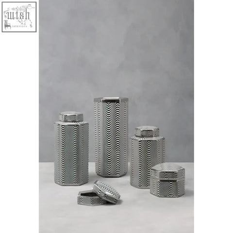 Gray ceramic celeste small trinket box with textured wavy pattern perfect for storing small trinkets