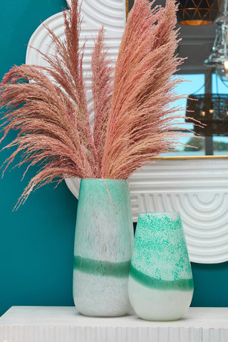 Tall slender celia large turquoise and white ombre vase with frosted glass finish perfect for home decor
