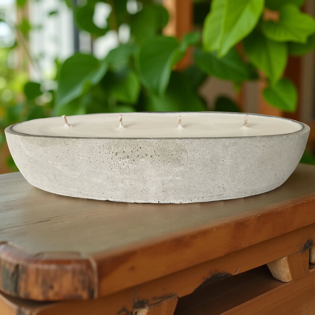 Multi Wick Concrete Oval Loaf Bowl Candle
