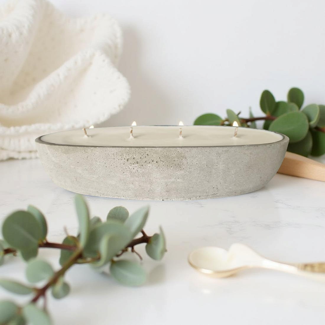 Multi Wick Concrete Oval Loaf Bowl Candle