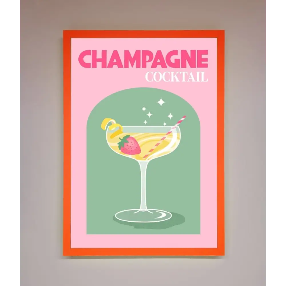 Champagne Cocktail Framed Poster - A3 (29.7 x 42 cm) / Neon Orange - Framed Print