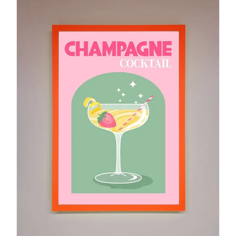 Champagne Cocktail Framed Poster - A3 (29.7 x 42 cm) / Neon Orange - Framed Print