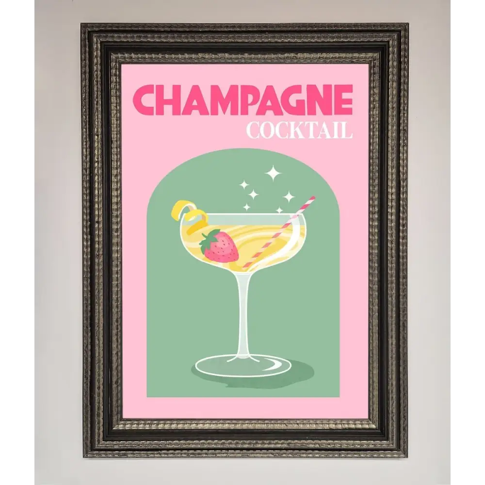 Champagne Cocktail Framed Poster - A3 (29.7 x 42 cm) / Ornate Silver Black - Framed Print