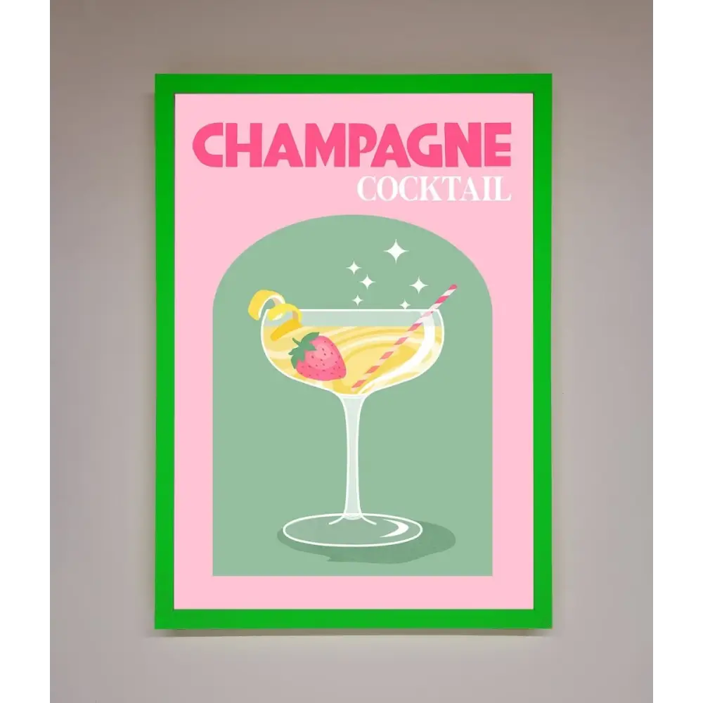 Champagne Cocktail Framed Poster - B0 (100 x 141 cm) / Neon Dark Green - Framed Print