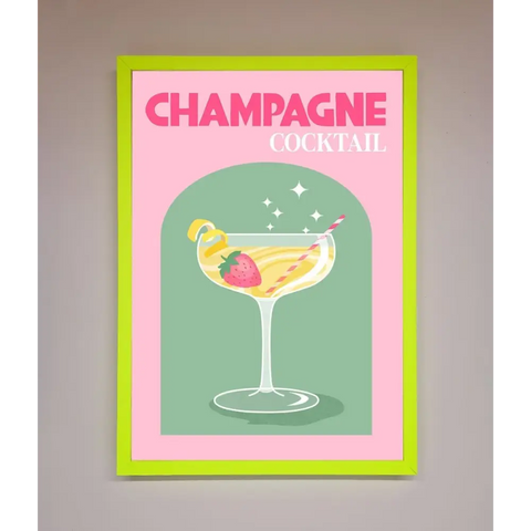 Champagne Cocktail Framed Poster - B0 (100 x 141 cm) / Neon Green - Framed Print