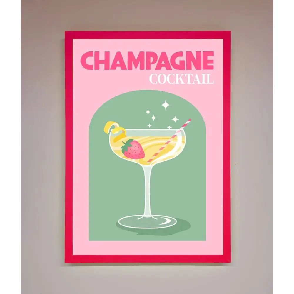 Champagne Cocktail Framed Poster - B0 (100 x 141 cm) / Neon Pink - Framed Print