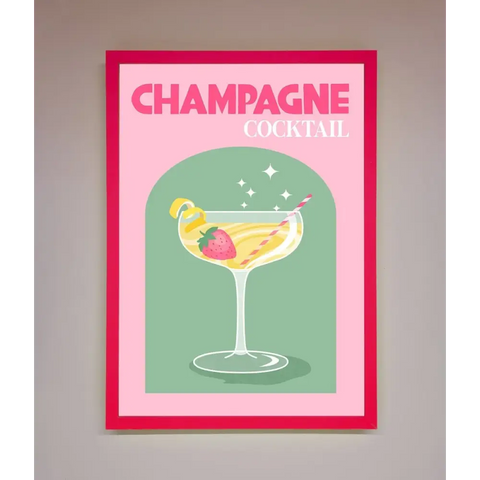 Champagne Cocktail Framed Poster - B0 (100 x 141 cm) / Neon Pink - Framed Print