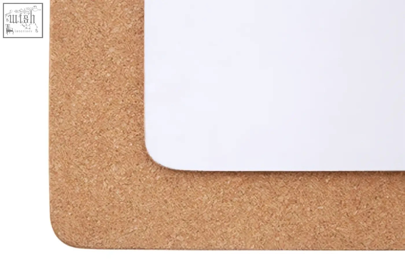 A beige corkboard placemat with smooth texture and rounded corners from the charm set of four placemats