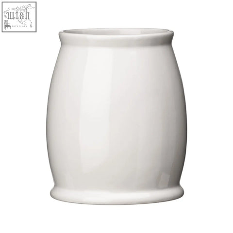 Charm white ceramic utensil holder with a smooth glossy finish and slightly flared rim perfect as a white ceramic utensil holder