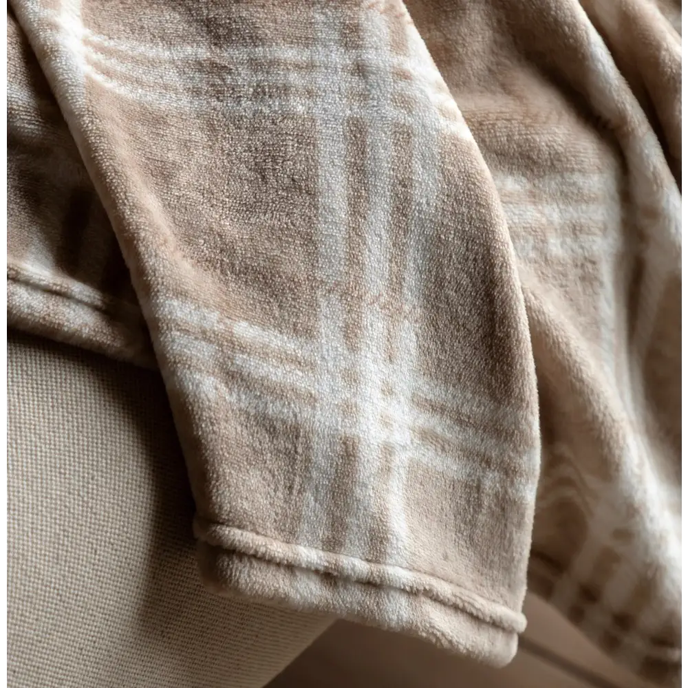 Check Fleece Throw 180 cm x 140 cm - Beige - throw