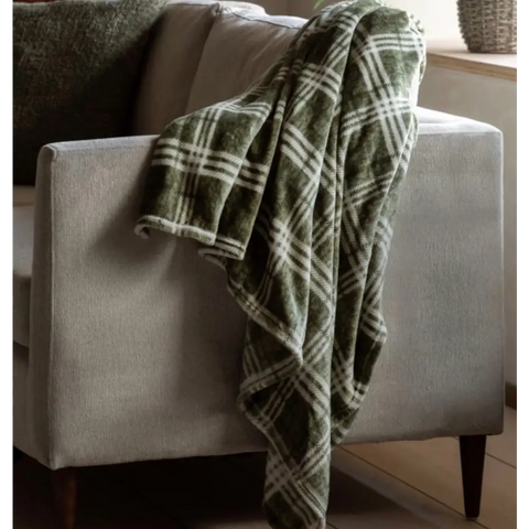 Check Fleece Throw 180 cm x 140 cm - Green - throw