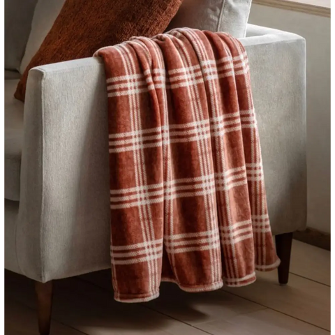 Check Fleece Throw 180 cm x 140 cm - Orange - throw