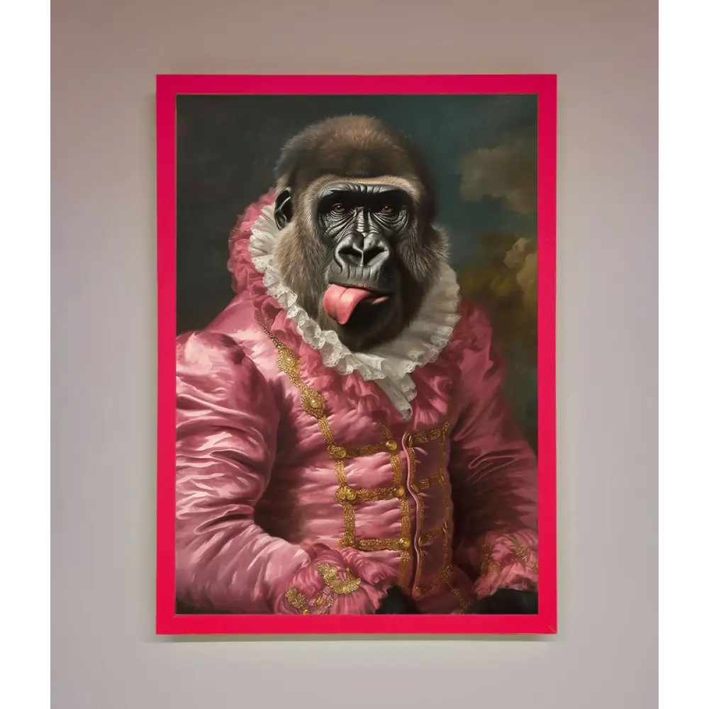 Cheeky Gorilla Framed Poster - A3 (29.7 x 42 cm) / Neon Pink - Framed Print