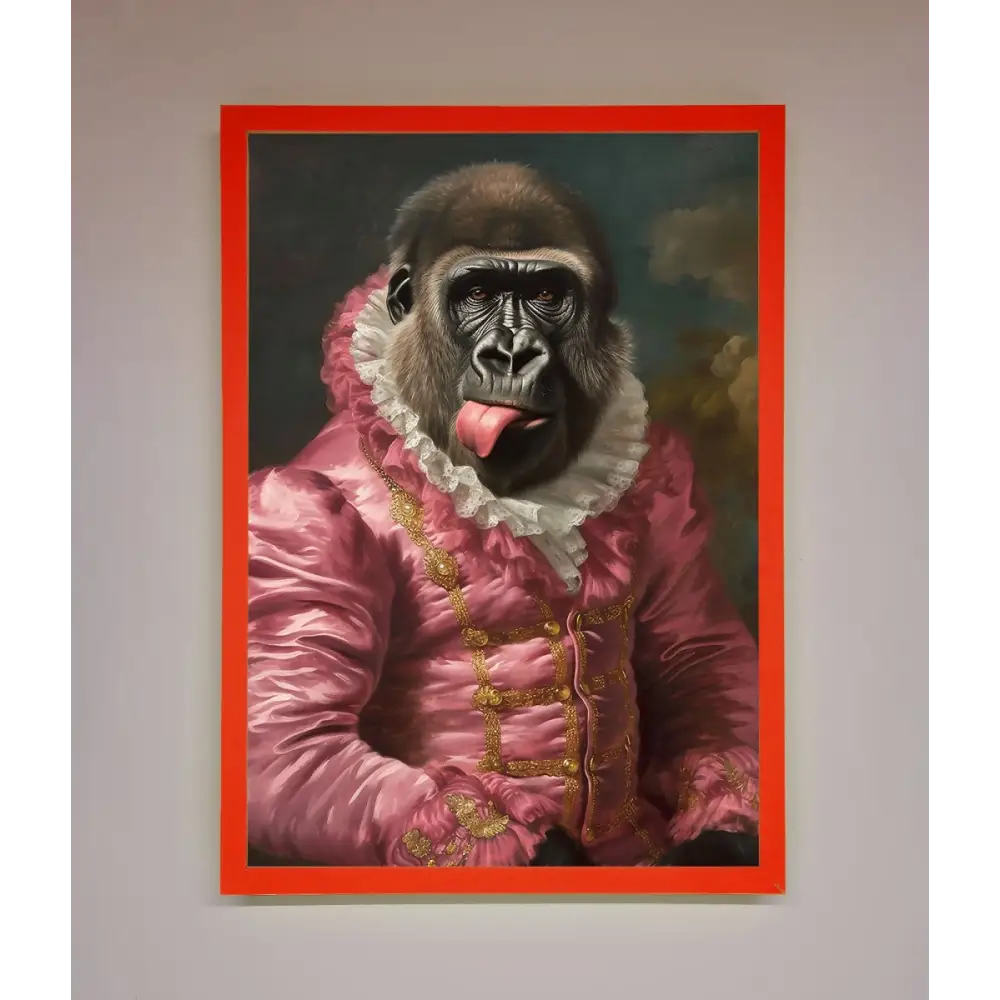 Cheeky Gorilla Framed Poster - A3 (29.7 x 42 cm) / Neon Red - Framed Print