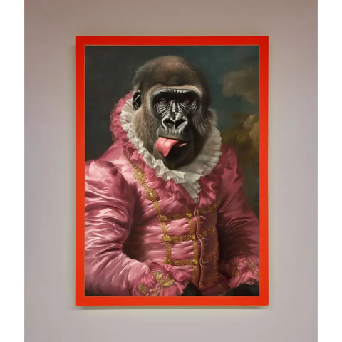 Cheeky Gorilla Framed Poster - A3 (29.7 x 42 cm) / Neon Red - Framed Print